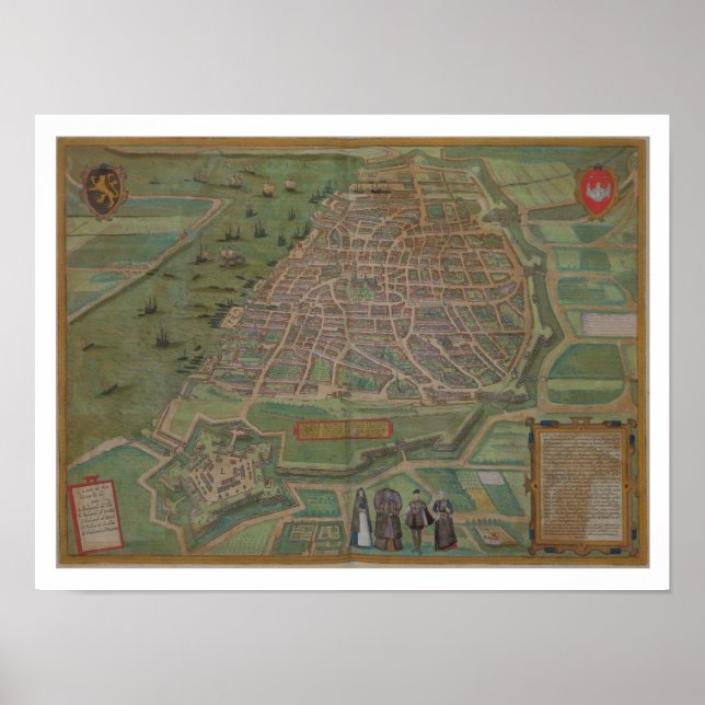 Pôster Mapa de Antuérpia, de Civitates Orbis Terrarum, po (Frente)