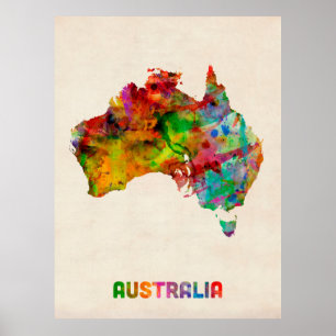 Pôster Mapa de Aquarela da Austrália