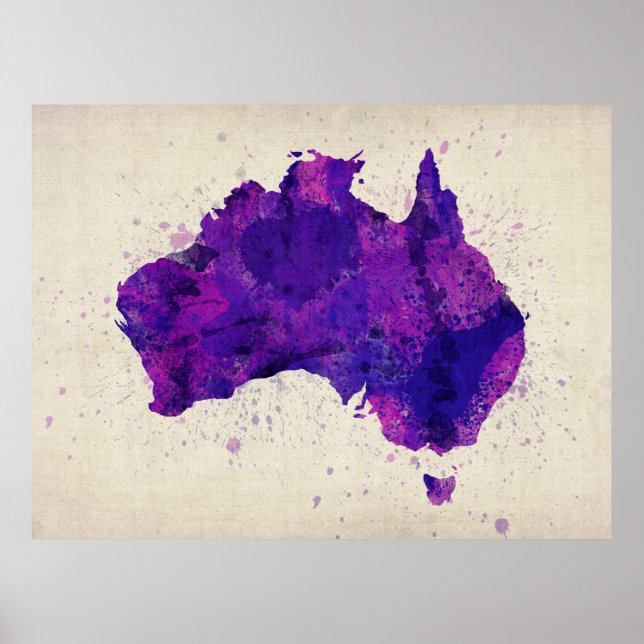 Pôster Mapa de Aquarela da Austrália (Frente)