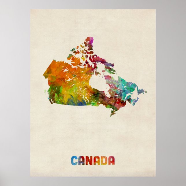 Pôster Mapa de Aquarela do Canadá (Frente)