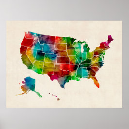 Pôster Mapa de Aquarela dos Estados Unidos