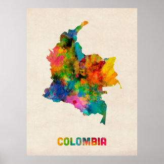 Poster Mapa de Aquarelas da Colômbia