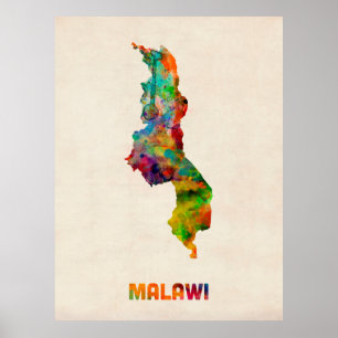 Pôster Mapa de Aquarelas do Malawi