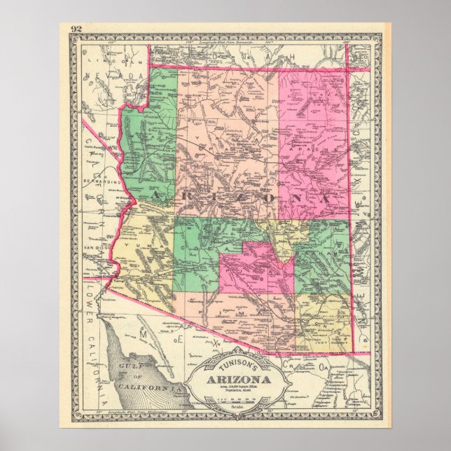 Poster Mapa de Arizonas da Vintage (1881) (Frente)