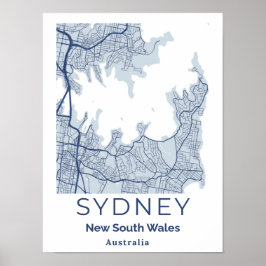 Poster Mapa de Arte de Muro da Cinza Azul Sydney