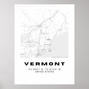 Poster Mapa de Arte de Vermont Minimalista - Preto e Bran