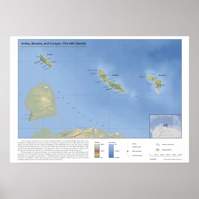 Poster Mapa de Aruba, Bonaire e Curaçao 1:500.000 (Frente)