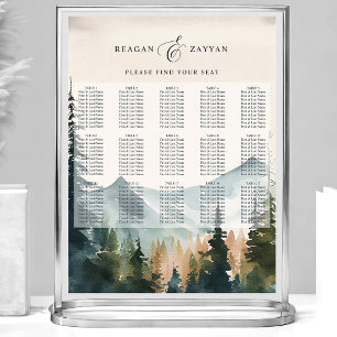 Poster Mapa de Assentos de Casamento Montanhas e Pinheiro