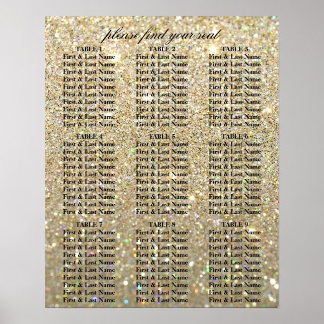 Pôster Mapa de Assentos - Dourado Lousa Brilhante (Frente)