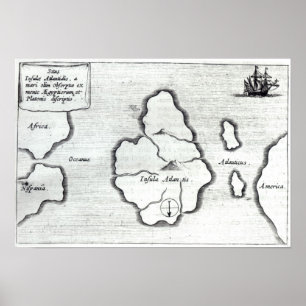 Poster Mapa de Atlantis, 'de Mundus Subterraneus