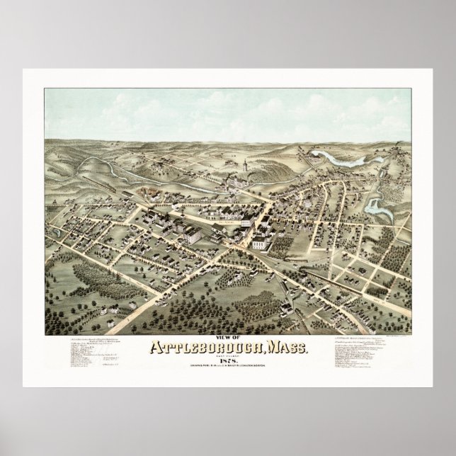 Poster Mapa de Attleborough, Massachusetts, de 1878 (Frente)