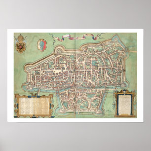 Pôster Mapa de Augsburg, de "Civitates Orbis Terrarum" b