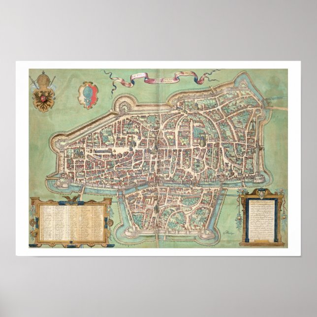 Pôster Mapa de Augsburgo, de Civitates Orbis Terrarum b (Frente)