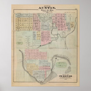 Pôster Mapa de Austin, condado da segadeira, Minnesota