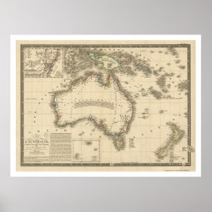 Pôster Mapa de Austrália tirado por Adrien Hubert Brue