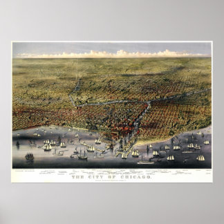 Pôster Mapa de aves de Chicago - 1874 (Parsons & Atwater)