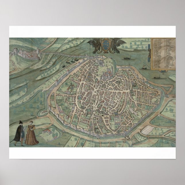 Poster Mapa de Avignon, de Civitates Orbis Terrarum por (Frente)
