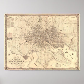 Poster Mapa de Baltimore 1851
