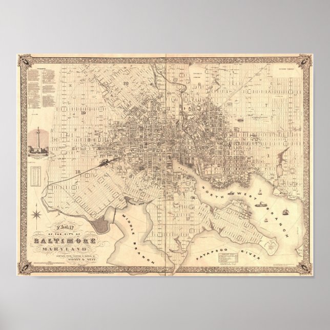 Poster Mapa de Baltimore 1851 (Frente)