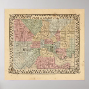 Pôster Mapa de Baltimore por Mitchell
