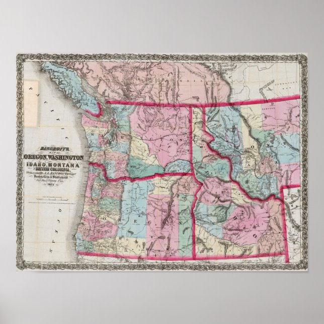 Poster Mapa de Bancroft em Oregon, Washington, Idaho (Frente)