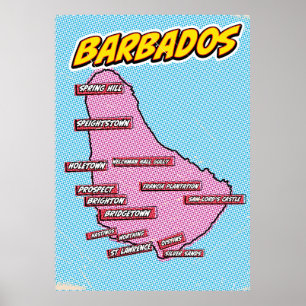 Poster Mapa de Barbados Ilustrado de pop Art