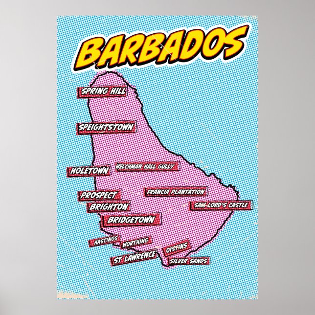 Poster Mapa de Barbados Ilustrado de pop Art (Frente)