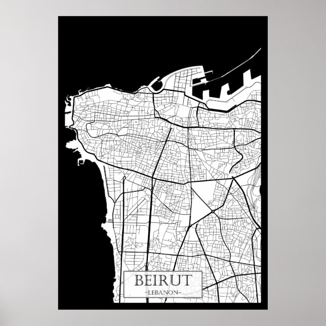 Poster Mapa de Beirute Líbano (Frente)