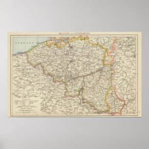 Pôster Mapa de Bélgica e de Luxembourg