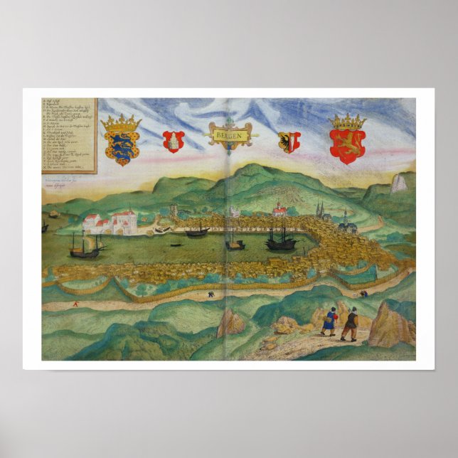 Pôster Mapa de Bergen, de Civitates Orbis Terrarum, por (Frente)