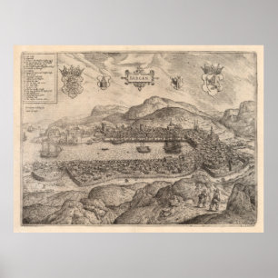 Poster Mapa de Bergen Norway (1588)