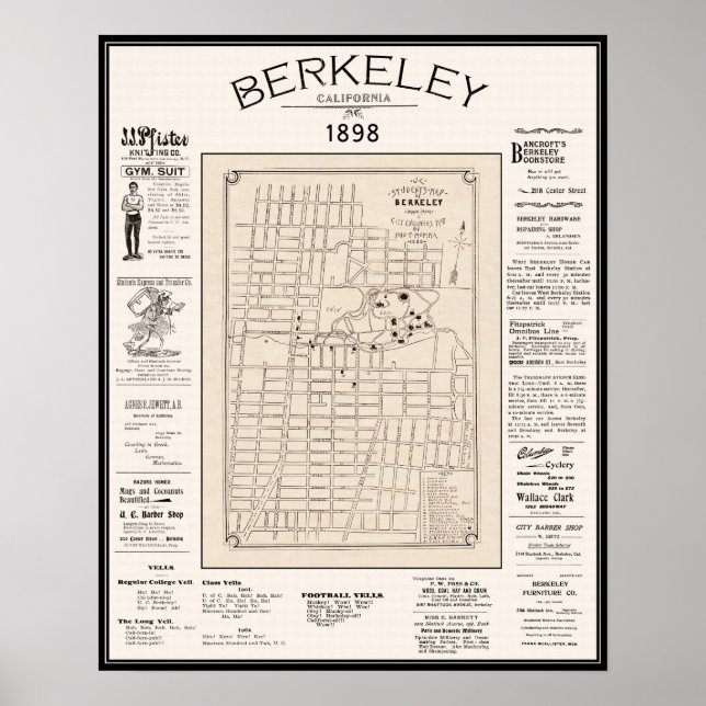 Poster Mapa de Berkeley em 1898 (Frente)