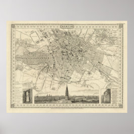 Poster Mapa de Berlim 1850, Ilustração Histórica da Cidad