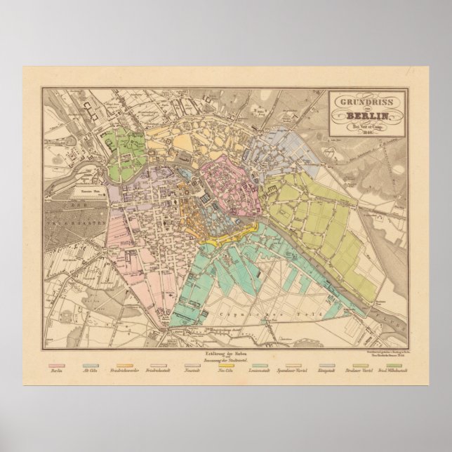 Poster Mapa de Berlim Alemanha (1840) (Frente)