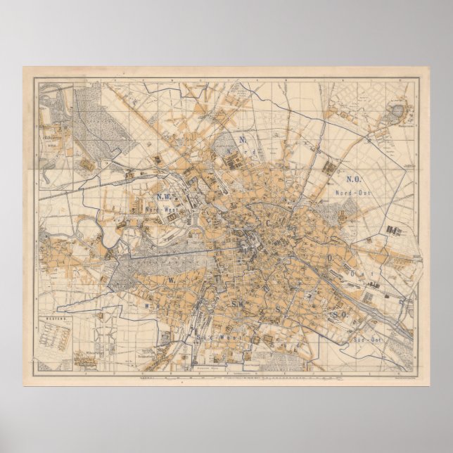 Poster Mapa de Berlim Alemanha (1881) (Frente)