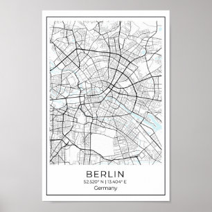 Poster Mapa de Berlim - Roteiro Negro e Branco de Berlim