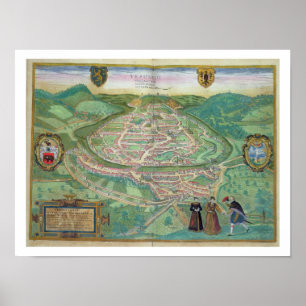 Pôster Mapa de Besancon, de "Civitates Orbis Terrarum" b