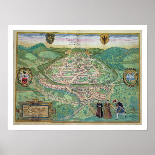 Pôster Mapa de Besancon, de Civitates Orbis Terrarum b (Frente)
