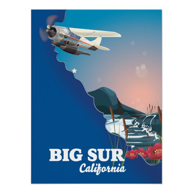 Pôster Mapa de Big Sur Califórnia (Frente)