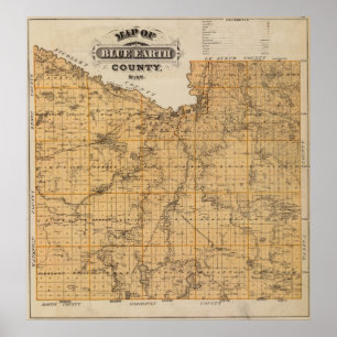 Pôster Mapa de Blue Earth County, Minnesota