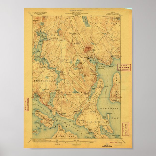 Poster Mapa de Bluehill Maine em 1904 (Frente)