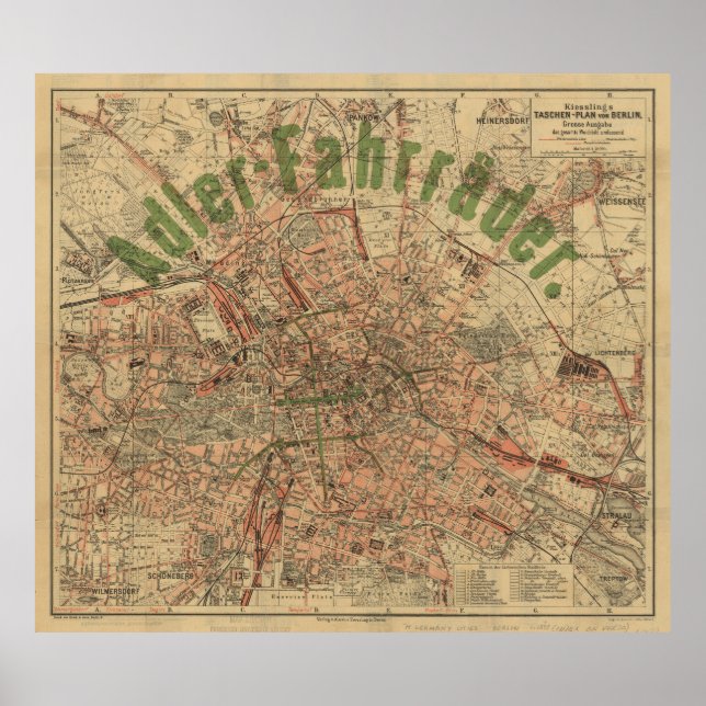 Poster Mapa de Bolso de Berlim c.1897 – Plano de Kiesslin (Frente)