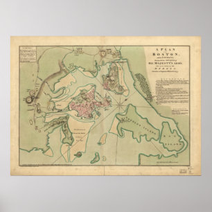 Pôster Mapa de Boston, tirado pelo exército britânico,