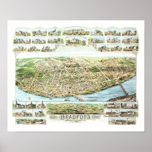 Poster Mapa de Bradford Massachusetts em 1892