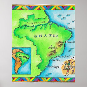Pôster Mapa de Brasil
