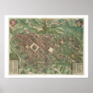 Pôster Mapa de Bratislava, 'de Civitates Orbis Terrarum