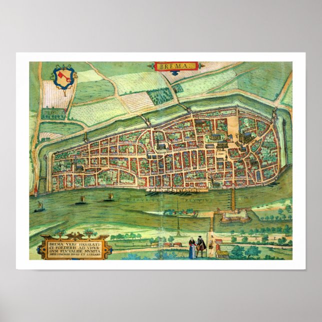 Pôster Mapa de Bremen, de Civitates Orbis Terrarum, por (Frente)