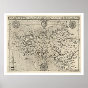 Poster Mapa de Brittany e de France por Tavernier 1594