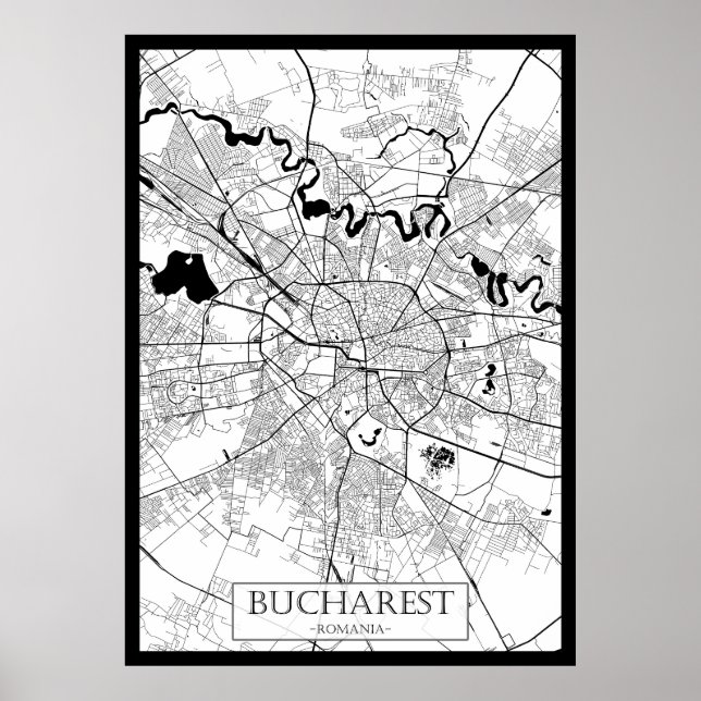 Poster Mapa de Bucareste Romênia (Frente)
