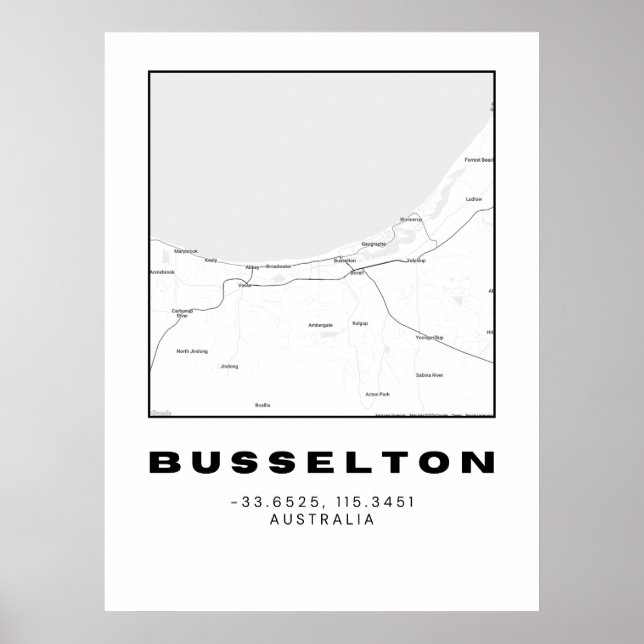 Poster Mapa de Busselton minimalista com coordenadas (Frente)